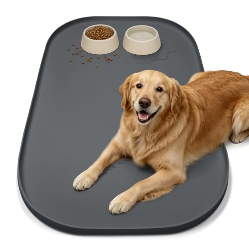 Waterproof Silicone Pet Food Mat with Raised Edge for Dog & Cat (Dark Grey / 36"L x 24"W)