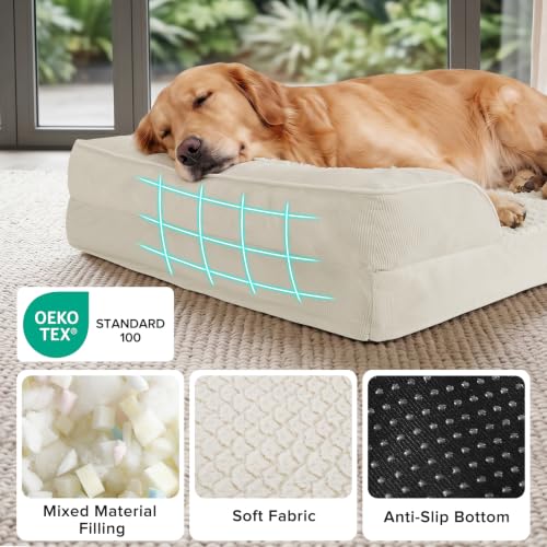 Jumbo Orthopedic Dog Bed for Extra Large Dogs (Beige / XL-PLUS (45"x 32"x 7.5"))
