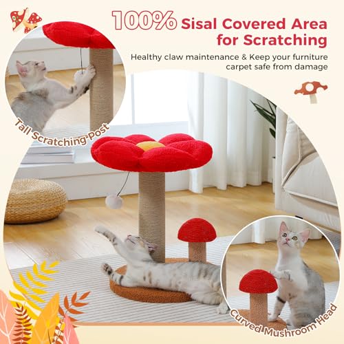 Mushroom Cat Scratcher with Flower Bed (Flower Brown / 19.6")