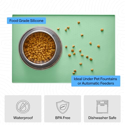 Dog Food Mat 100% Waterproof Silicone (Mint / 26"l X 17"w)