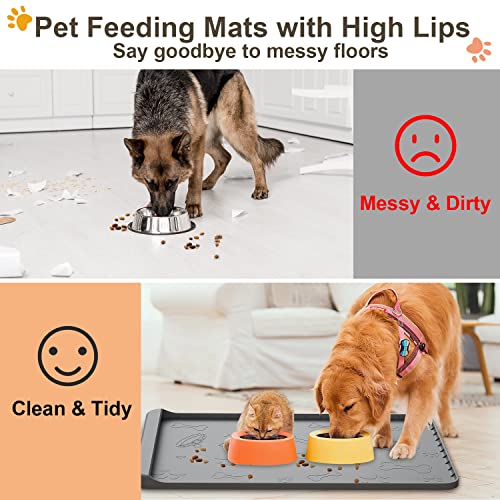 Dog Food Mat Silicone Dog Mat for Food and Water (Gray / 28"L x 20"W)