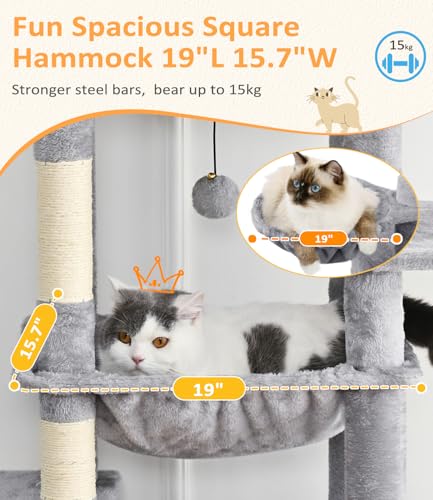 68" Multi Level Large Cat Tree Tower for Indoor Cats (Light Grey)