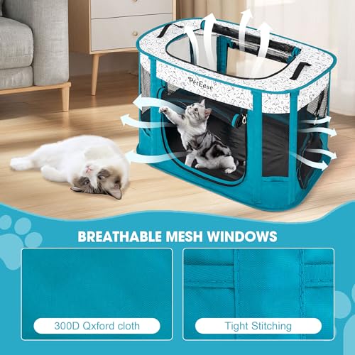 Portable Cat Playpen with Litter Box (Peacock blue)