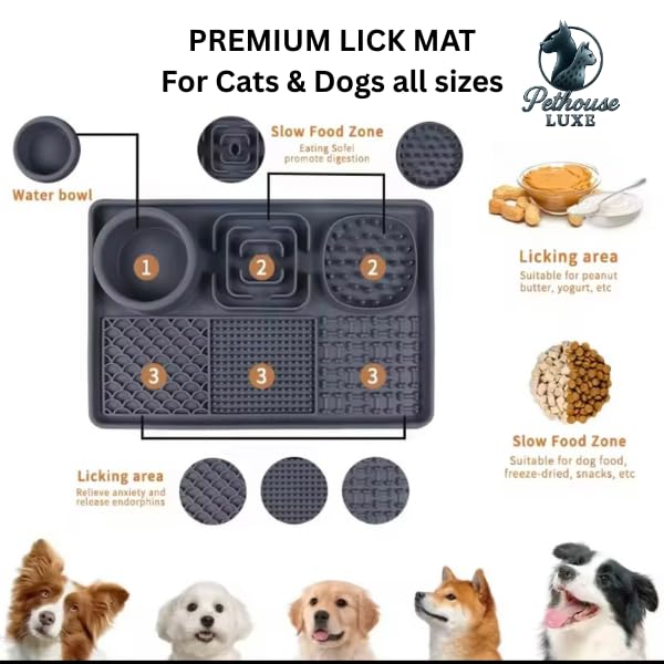 Silicone Dog & Cat Lick Mat with Suction Cups (Grey)