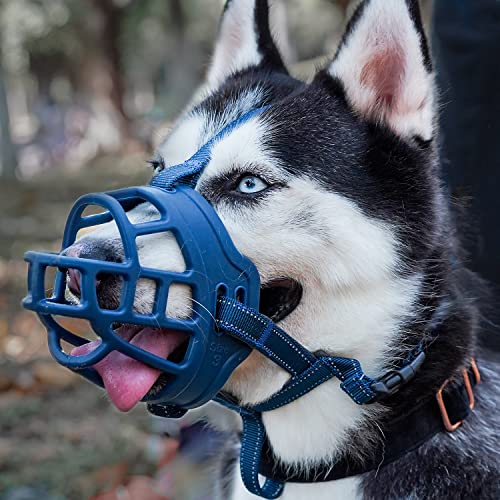 Soft Basket Silicone Muzzle for Large Dog to Prevent Biting (Blue / 5 (Snout: 12.25“-13.75”))