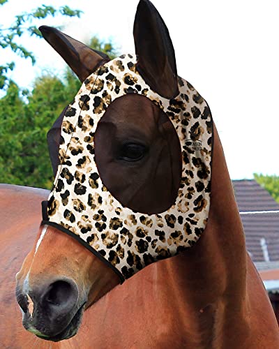 Super Comfort Stretchy Fly Mask Large Eye Space with UV Protection Soft on Skin with Breathability Leopard Print XL Extra Full Size (Extra Full Size / Leopard Print)