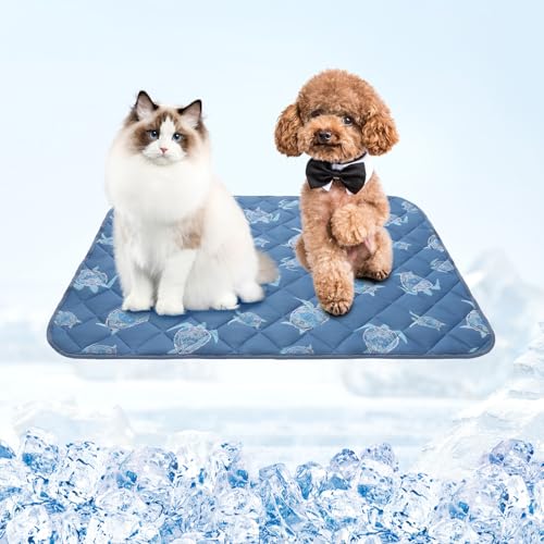 Dog Cooling Mat (Navy Blue Sea Turtle / Medium 19.5IN x 27.5IN)