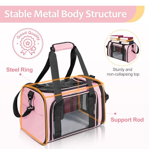 Cat Dog Carrier Up to 15 Lbs TSA Airline Approved Pet Carrier for Small Medium Cats Puppies Dog Carriers for Small Dogs Collapsible Soft Sided Cat Travel Carrier (15.8"L x 10.2"W x 10.2"H / Pink)