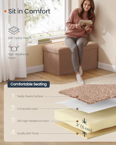 Medium Folding Storage Ottoman Bench (Camel Brown / 15"D x 30"W x 15"H / Cosy)