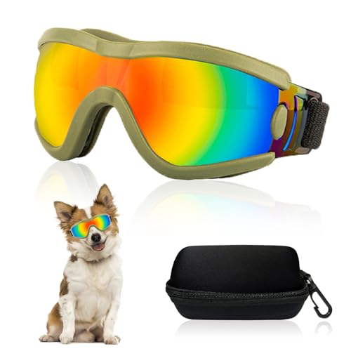 Dog Goggles Small Breed Dog Sunglasses Doggy UV Protection Glasses (Green Frame Red Lens)