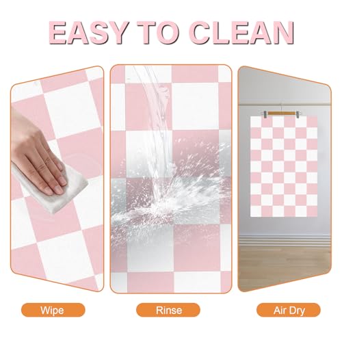 Checkered Dog Cat Feeding Mat (17"L x 28"W / Pink & White)