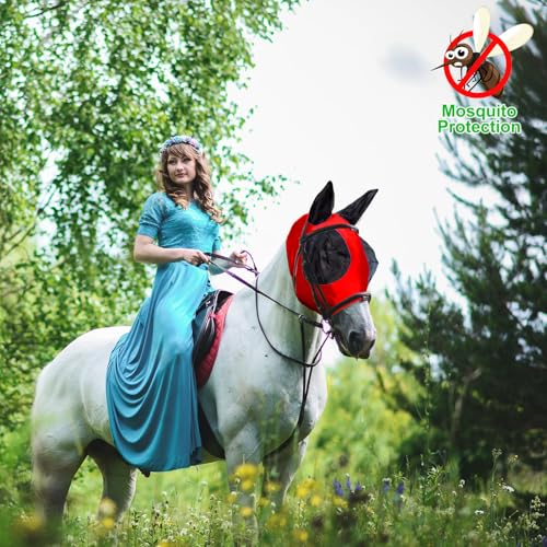 Horse Fly Mask with Ears (Red / Medium (for 13hh-15hh))