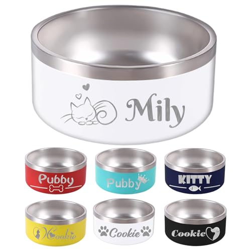 18OZ Personalized Dog Bowl Laser Engraved Custom Pet Name 18 (White / 18 oz (1.7x6.7in))