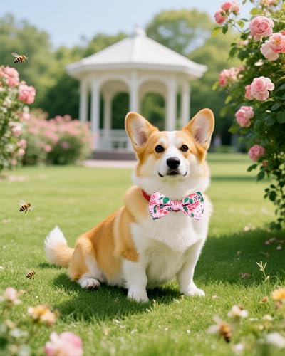 10 Pack Floral Dog Bowties for Large Dogs Sliding on Collar (M/L)