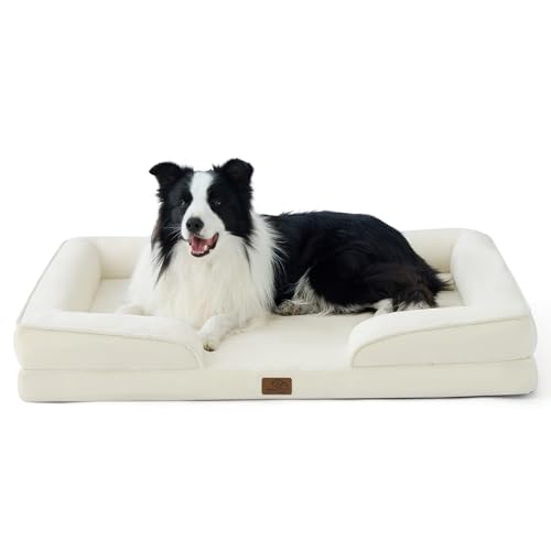 Orthopedic Dog Beds Large Sized Dog Washable Original Design (Beige / 35"l X 25"w X 6.5"th)