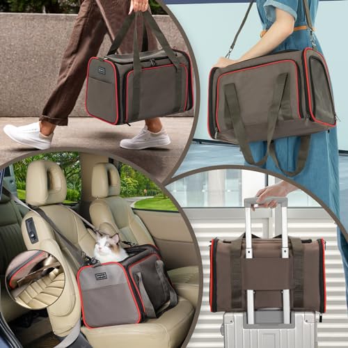 Expandable Cat Carrier Dog Carriers (17.0"L x 11.0"W x 11.0"H / Gray brown)