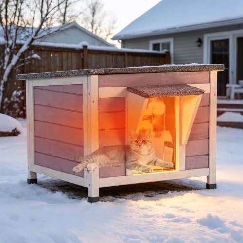 Outdoor Cat House with Insulated Liner Feral Cat Shelter for Winter (Compact Cat House - 23.6"W)