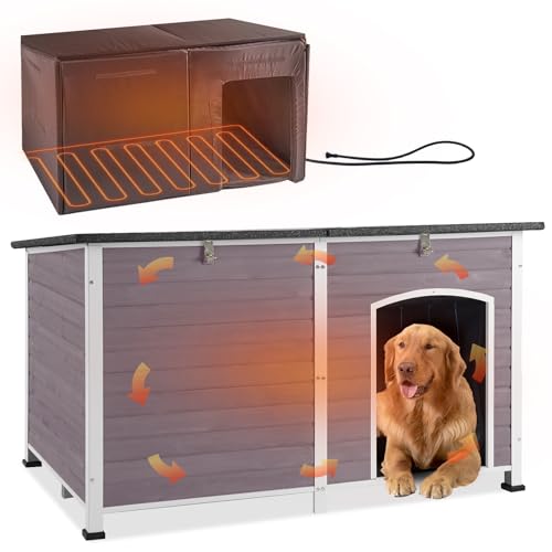 Heated Dog House Outdoor 59.1" Exra Large Dog Kennel with Metal Frame Insulated Dog Crate Cage for Large Dogs Outside with Heater and Insulated Liner