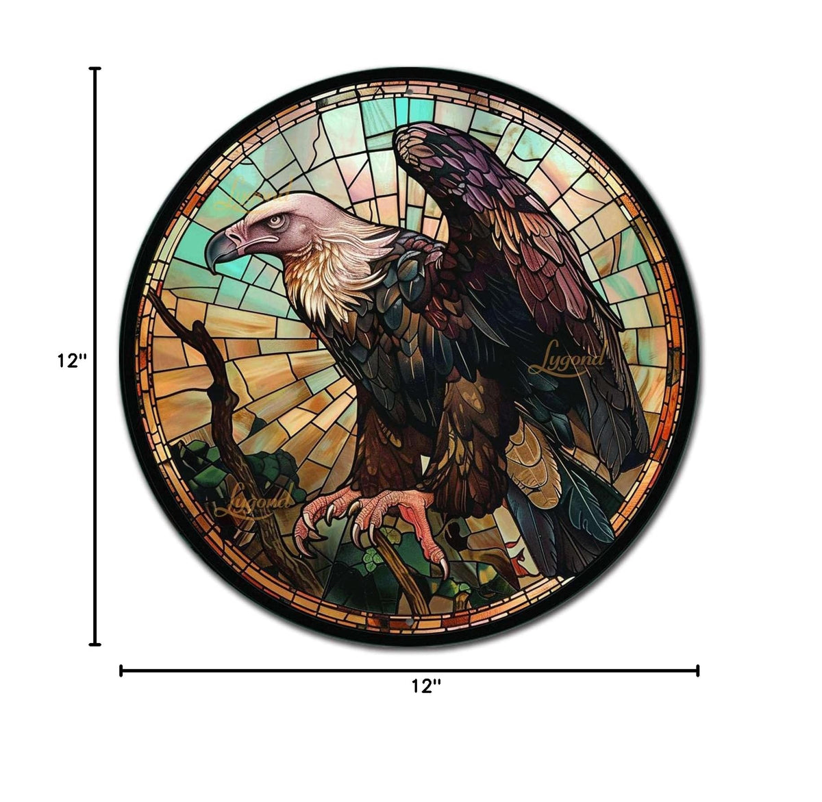 Metal Sign Tin Sign Circular Stained Glass Vulture Boho Office Decor for Pet 12×12 Inches (12×12 Inches / Vulture-2)