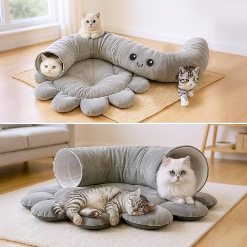 Cat Tunnel Bed for Indoor Cats (Grey / Large)