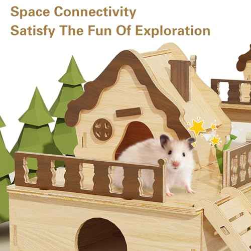 Wooden Hamster Platform and Dwarf Hamster House (BrownL)