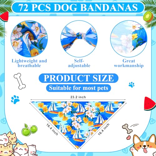 72 Pcs Boy Dog Bandanas Bulk Summer Triangle Scarf Colorful Cat Bibs Puppy Scarf Paw Pet Bandanas for Puppy Cat Birthday Party Costume (Boy Dog)