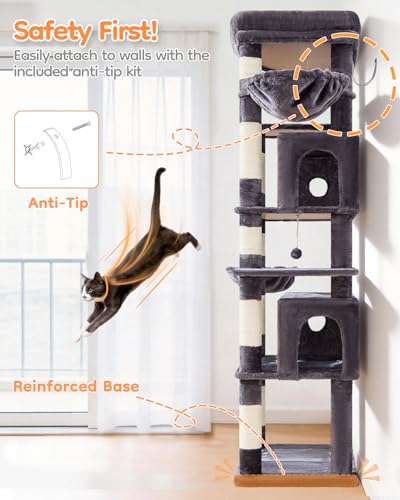 Heavy Duty Cat Tree (Sturdy-73IN / Smoky Gray)