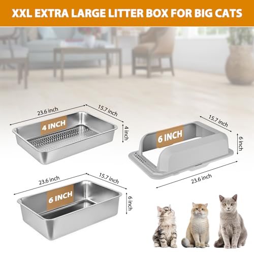 Stainless Steel Sifting Litter Box for Pine Pellets (6 Inch)