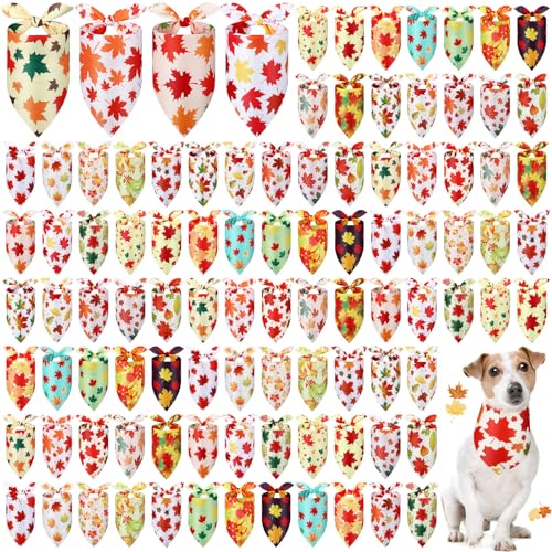 100 Pcs Fall Dog Bandanas Bulk Maple Leaf Print Autumn Pet Bandana (Maple / 25.6 x 17.7 x 17.7")