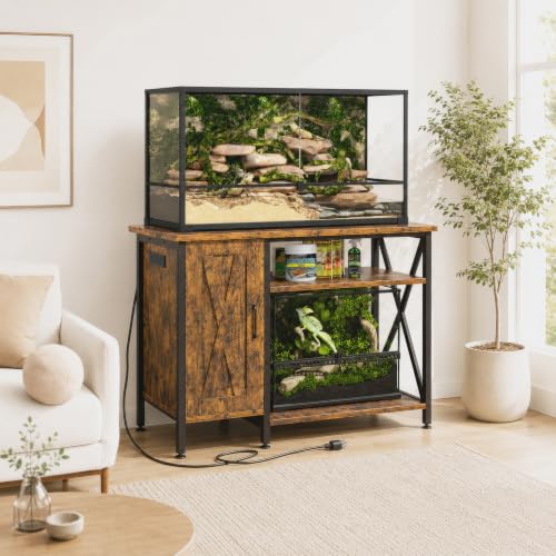 120 Gallon Reptile Tank Stand with Storage Cabinet & Power Outlet (48x24"-40-120 Gallon / Rustic Brown)