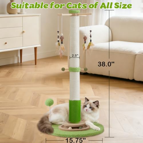 38" Tall Sisal Cat Scratching Post with Stable Base for Indoor Adult Cats (38 Inch Tall)