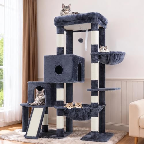 Cat Tree Tower with Plush Steped Condos (50 inches / Smoky Gray)