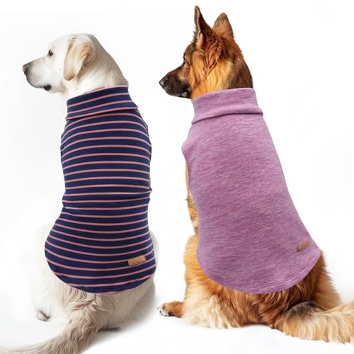 2Pack Dog Sweater for Large Dogs Soft Pet Coats Fleece Sweatshirt (XXX-Large (55-75lbs) / 1# Stripe+Purple)