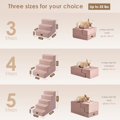 Dog Stairs for High Bed 22.5" H (Pink / Standard 15.7" x 30" x 22.5")
