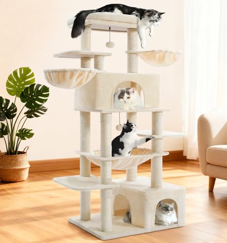 Cat Tree Large Cat Tower Tree 68" Multi (Beige)