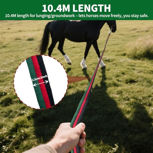 Lunge Line for Horse (Green&Red&Black / 34ft/10m)