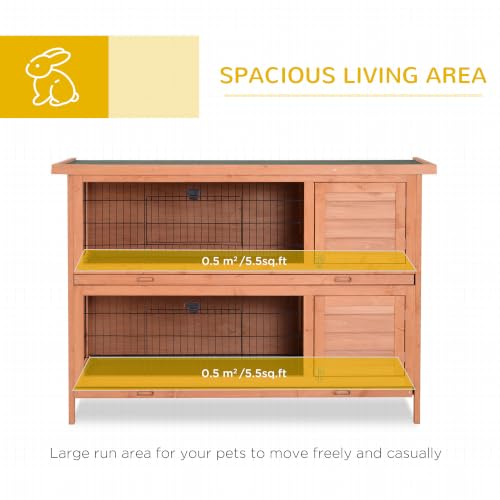 54" 2 Story Large Rabbit Hutch Bunny Cage Wooden Pet House Small Animal Habitat with Lockable Doors (Brown)