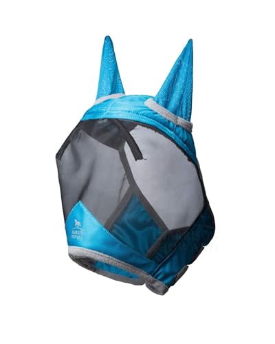 CareMaster Pro Luminous Horse Fly Mask Large Eye Space Standard with Ears UV Protection for Horse Sky Blue Full Size (Sky Blue / Large (Horse))