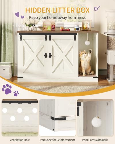 Cat Litter Box Enclosure (39.4"L x 21.7"W x 24.8"H / Rustic Brown and White)