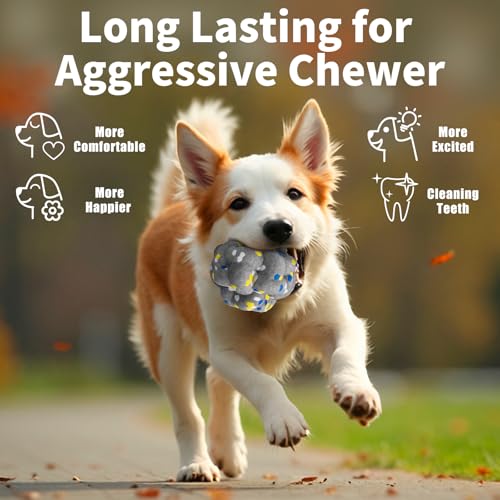 Upgrade Dog Balls Interactive Toys for Aggressive Chewers (Grey-Yarnball)