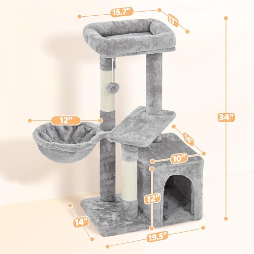 Cat Tree Multi Level Climbing Tower for Indoor Cats (Light gray)