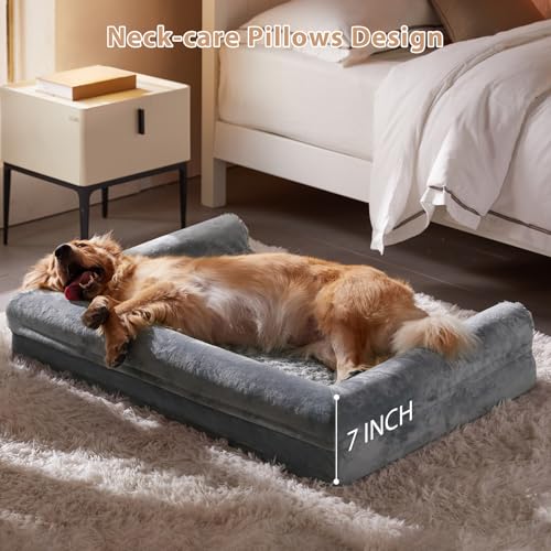 Orthopedic Washable XLarge Dog Bed for Senior Dog Cozy Sleep (45"l x 35"w x 7"th / Grey)