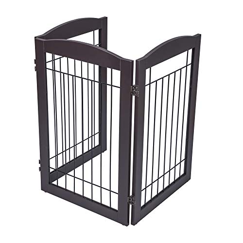Freestanding Wire Pet Gate for Dogs (Espresso / 【3 Panels】60"W x 30"H)