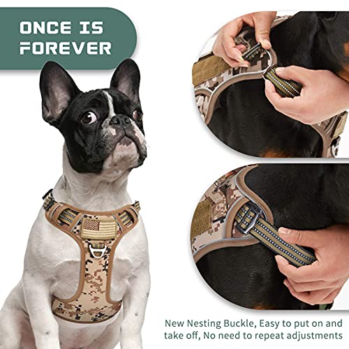 Tactical Dog Harness for Medium Dogs No Pull (Desert Camo / M(Neck:16-20", Chest:17-27"))