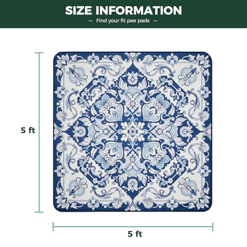 Washable Pee Pads for Dogs (Mandala Blue / 63" Square (1 Pack))