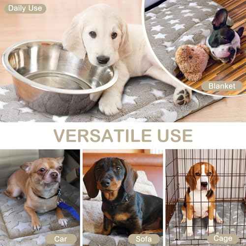 4 Pcs Dog Crate Pads Soft Warm (Rectangular 20 x 30 x 1.6 Inch / Star / Apricot)