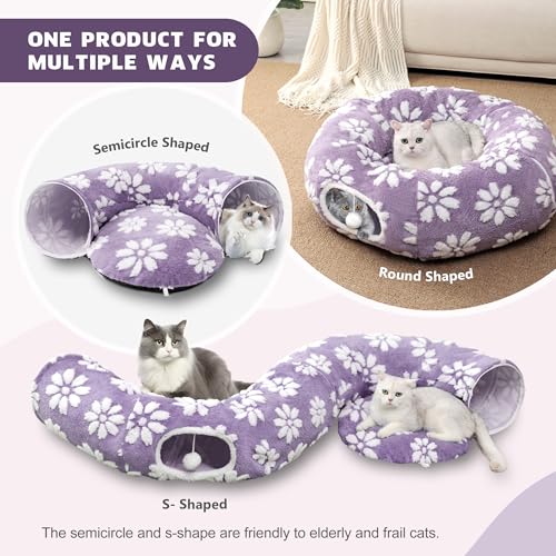 Cute Round Cat Tunnel for Indoor Cats (Purple Flower / Round)