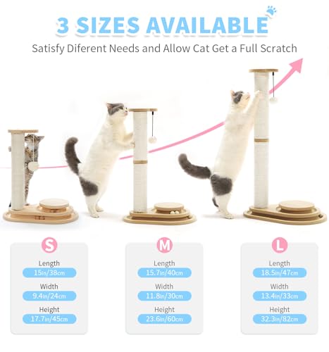 Made4Pets Tall Cat Scratching Post for Indoor Cats with Ball Track 32" (32"H)