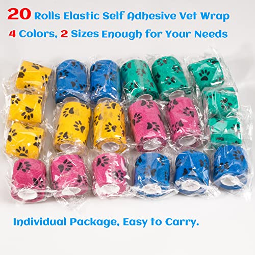20 Rolls Dog Bandages for Wounds (2 Inch/3 Inch-20 Count Mixed)