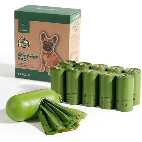 Biodegradable Dog Poop Bags 150 Count 10 Rolls with Dispenser (150 Count (Pack of 1) / Lemon Scent)